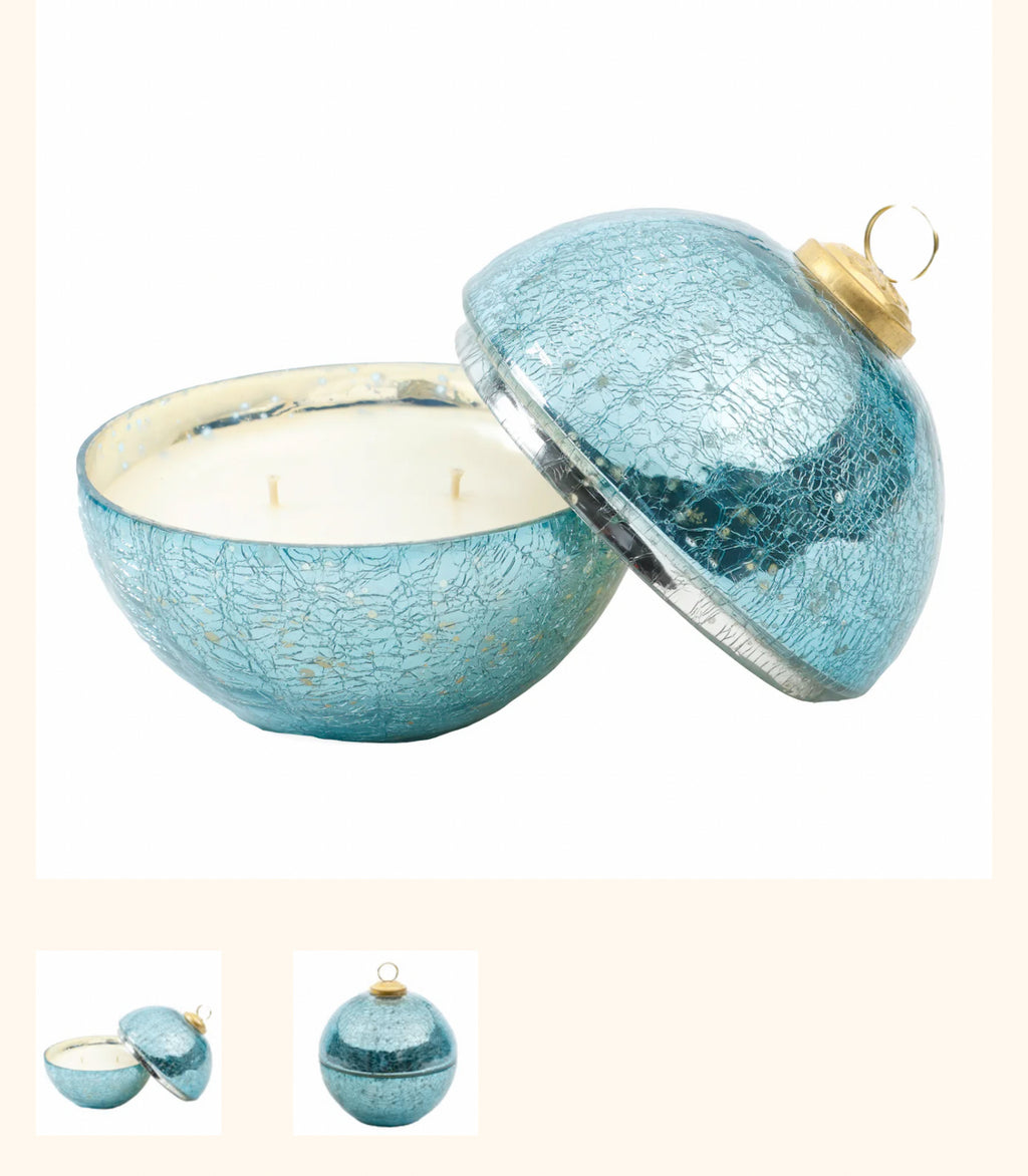 Lux Berries and Balsam French Blue Glass Ornament Candle