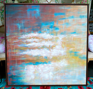 Large Abstract Oil Painting with Wooden Frame