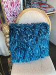 Blue Fabric Tassel Pillow