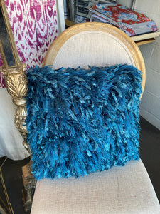 Blue Fabric Tassel Pillow