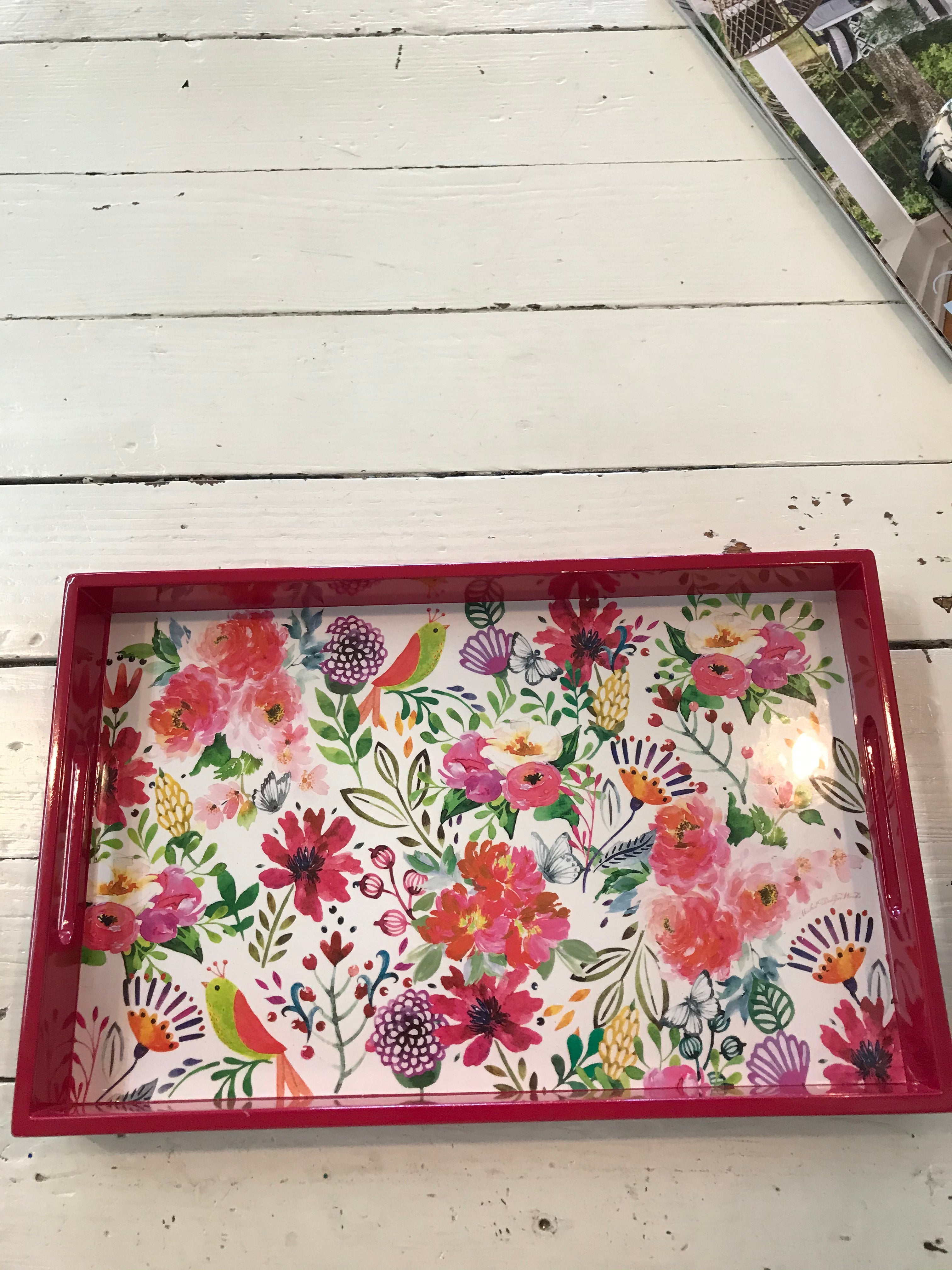 Floral And Red Tray