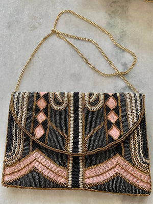 Black, Gold, and Pink Aztec Handbag