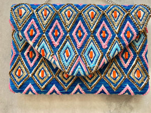 Blue Aztec Beaded Handbag
