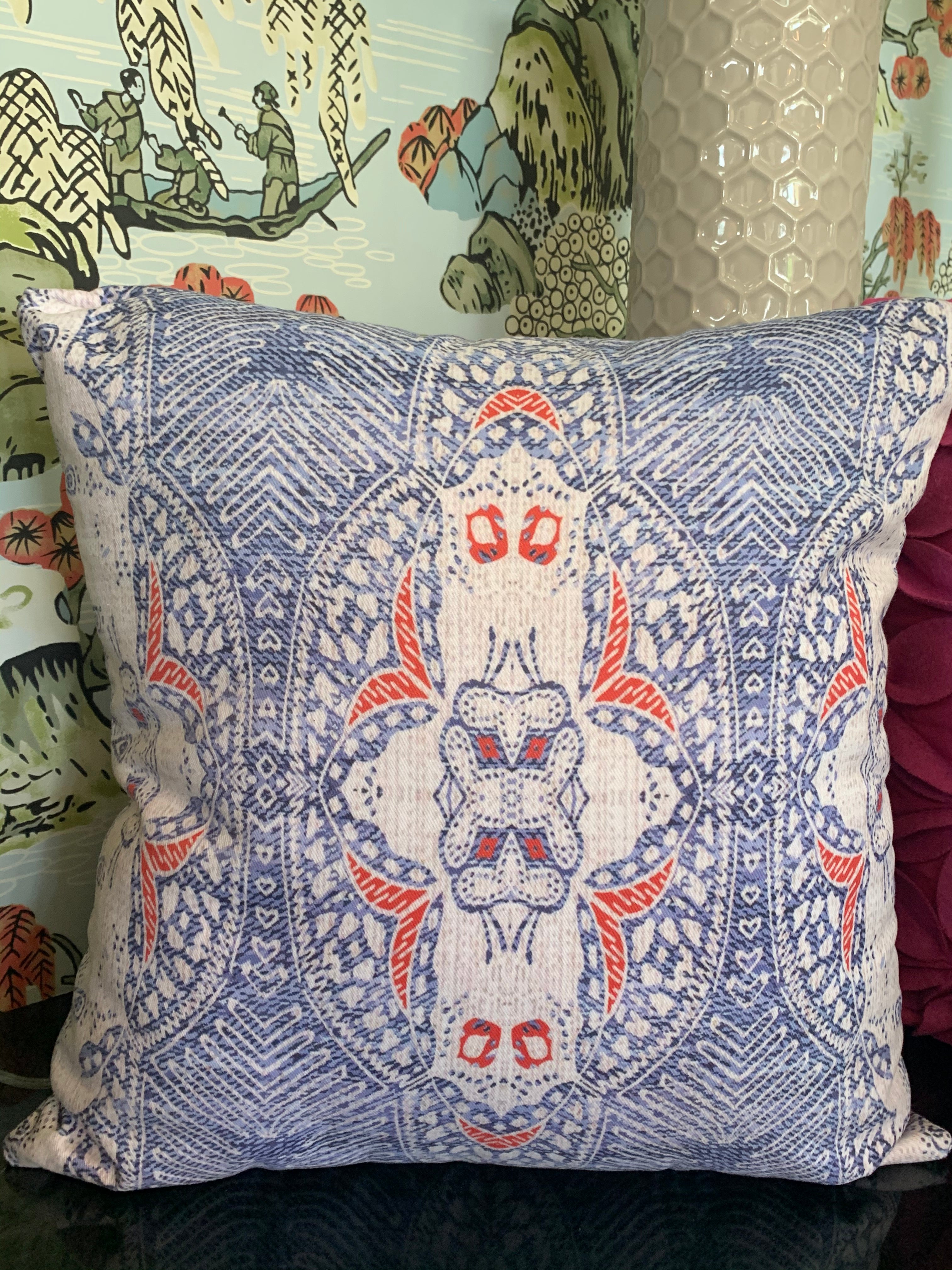 Blue and Red Accent Pillow