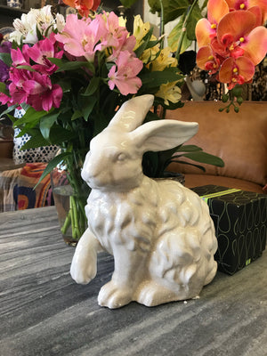 13” White Glazed Terracotta Bunny