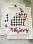 Hello Spring Plaid Bunny Tea Towel