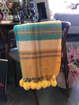 Colorful Scarf With Yellow Pom Poms