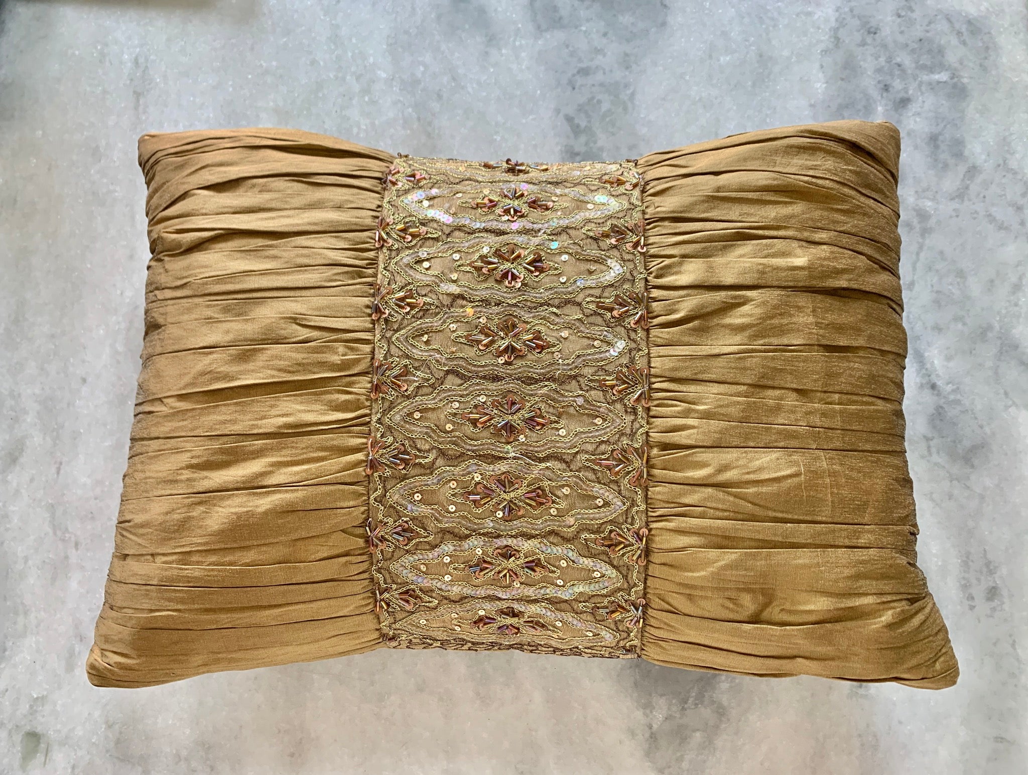 Silk Gold and Ruffled Pillow