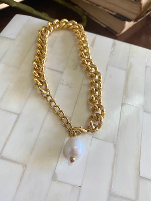 Brass Plated Pearl Bracelet