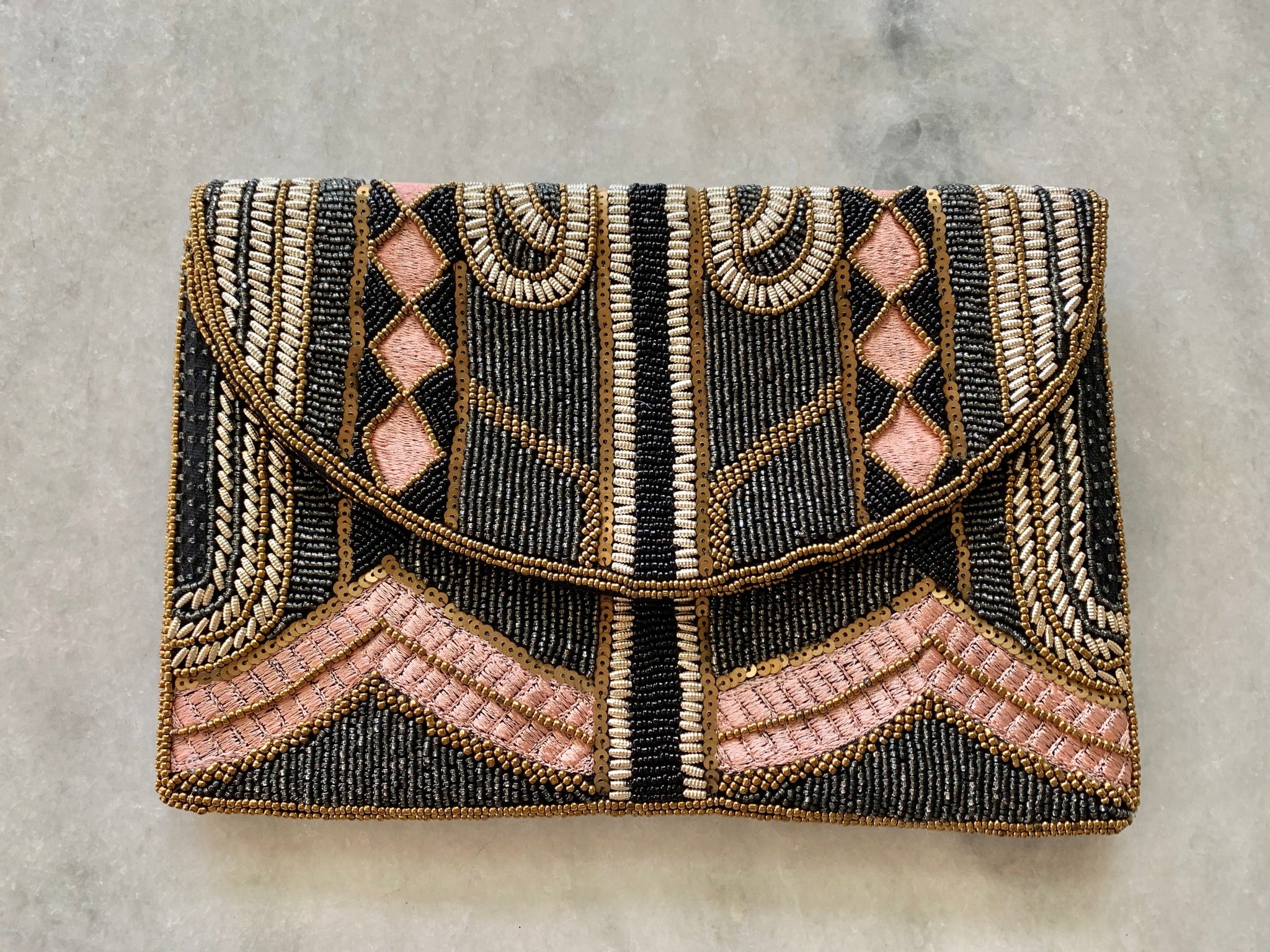 Black, Gold, and Pink Aztec Handbag