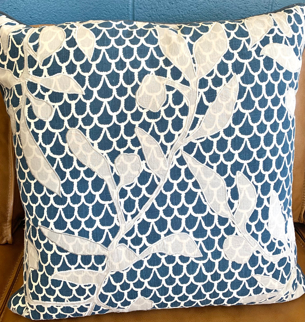 Blue and White Knitted Pillow