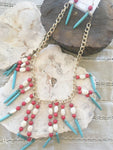 Red, White, & Turquoise Beaded Necklace