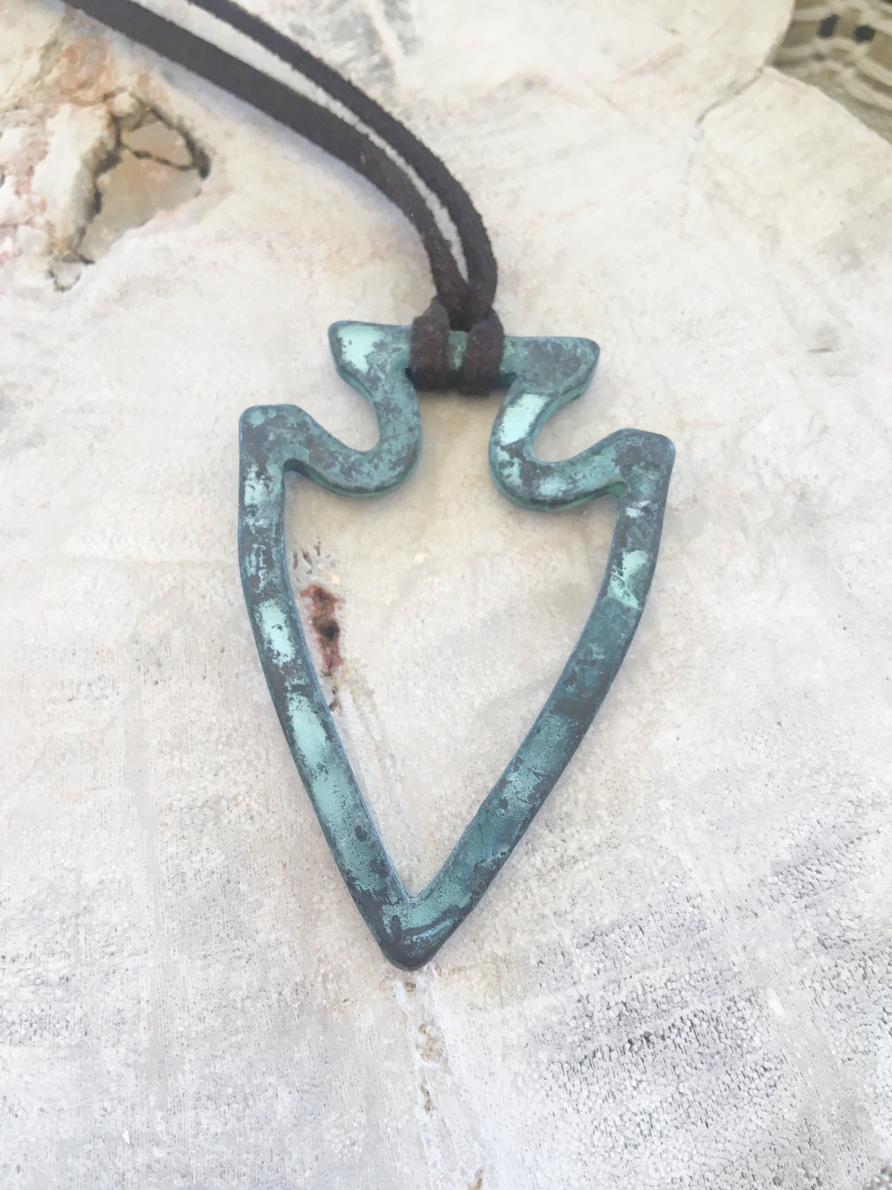 Blue Tint Metal Arrowhead Necklace