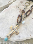 Tortoise Chain-Link Cross Necklace