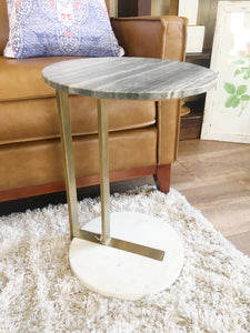 Solid White and Gray Marble Side Table