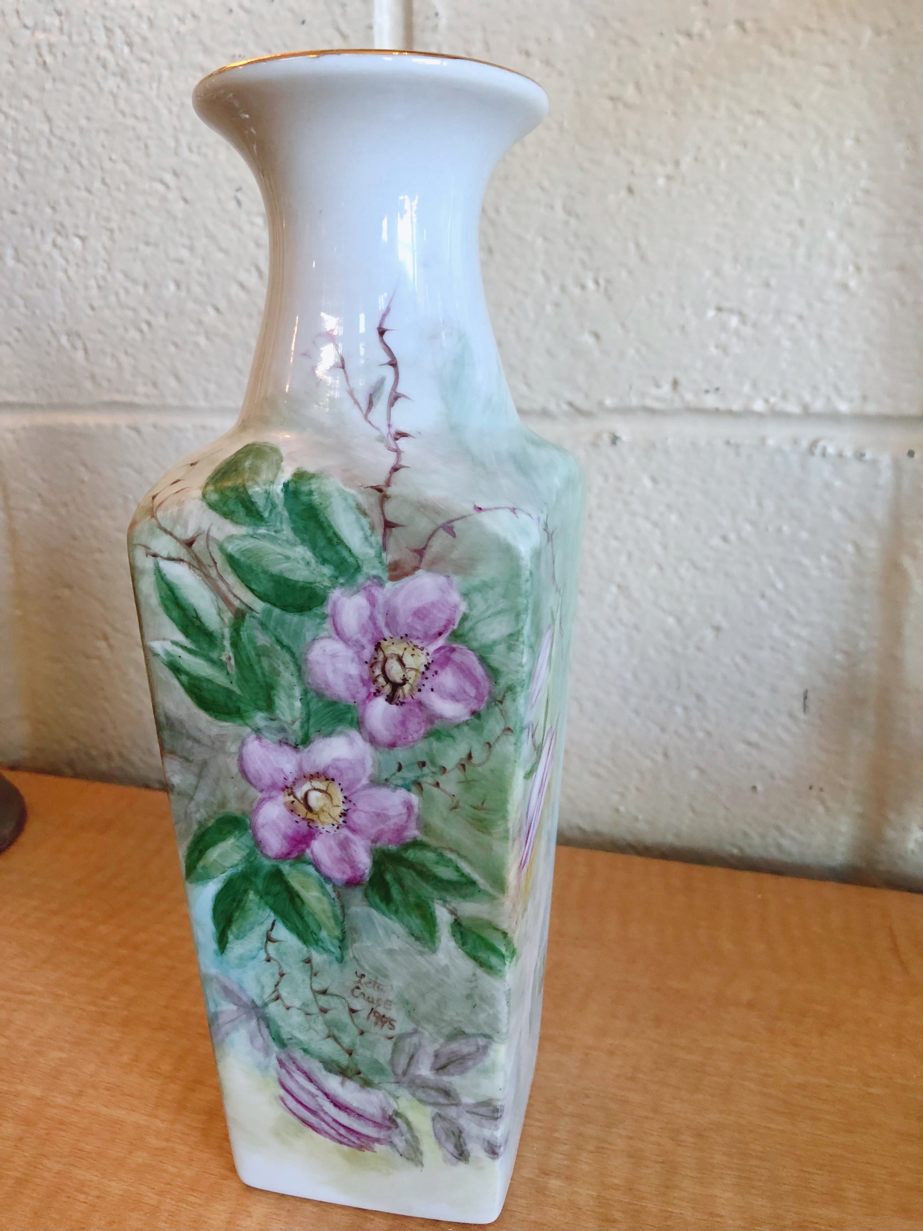 Hand Painted Vase With Purple Flowers DC