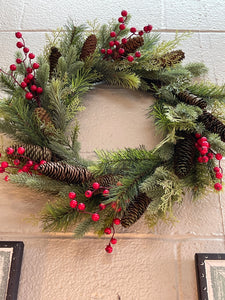 Red Berry Pine Cone Wreath