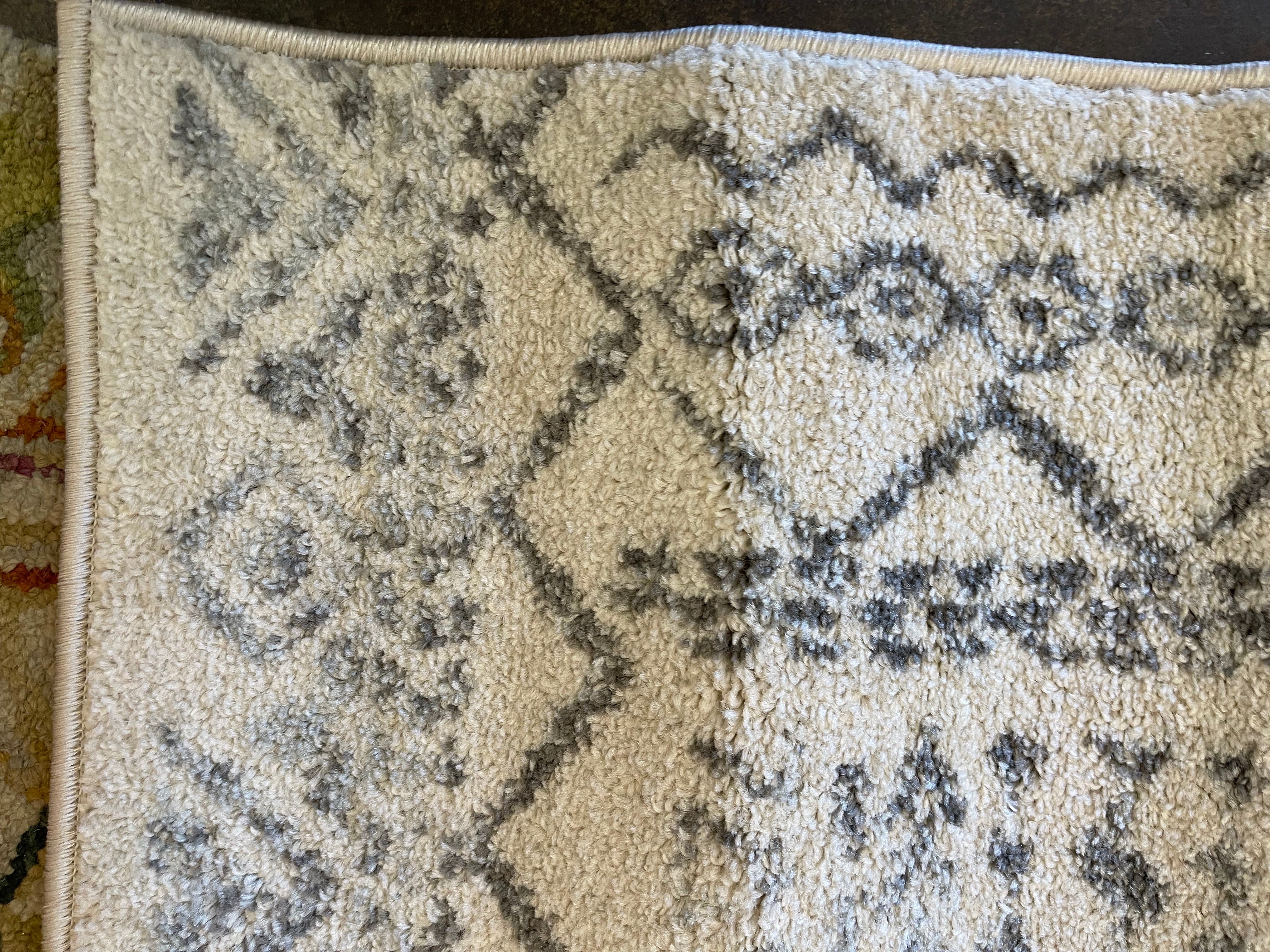 Tulum Ivory /Grey Soft Shag Boho Printed Area Rug