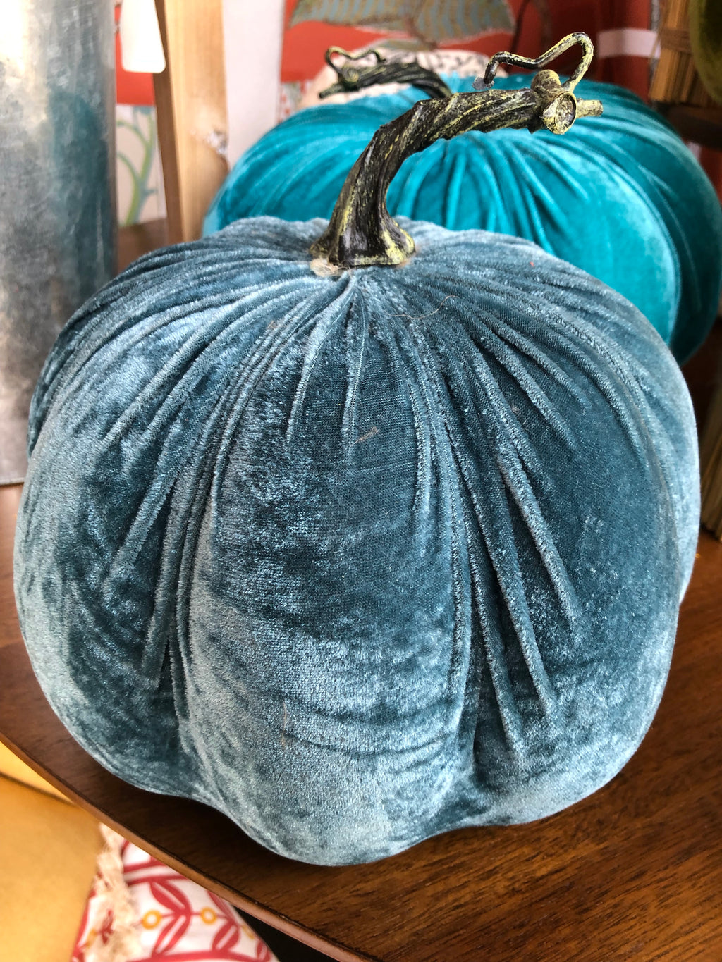 Muted Blue Velvet Pumpkin