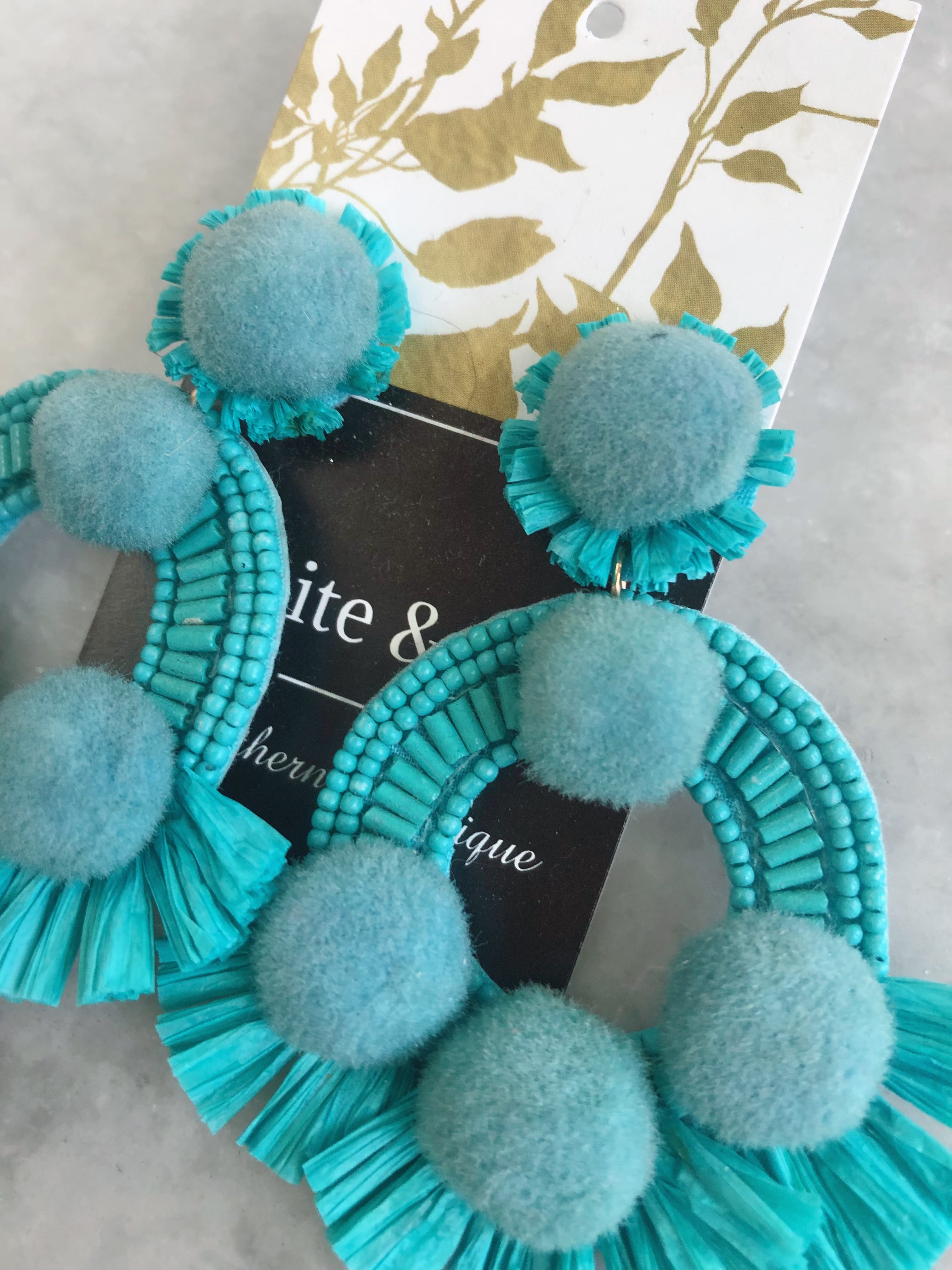 Camel Threads Turquoise Pom Earrings